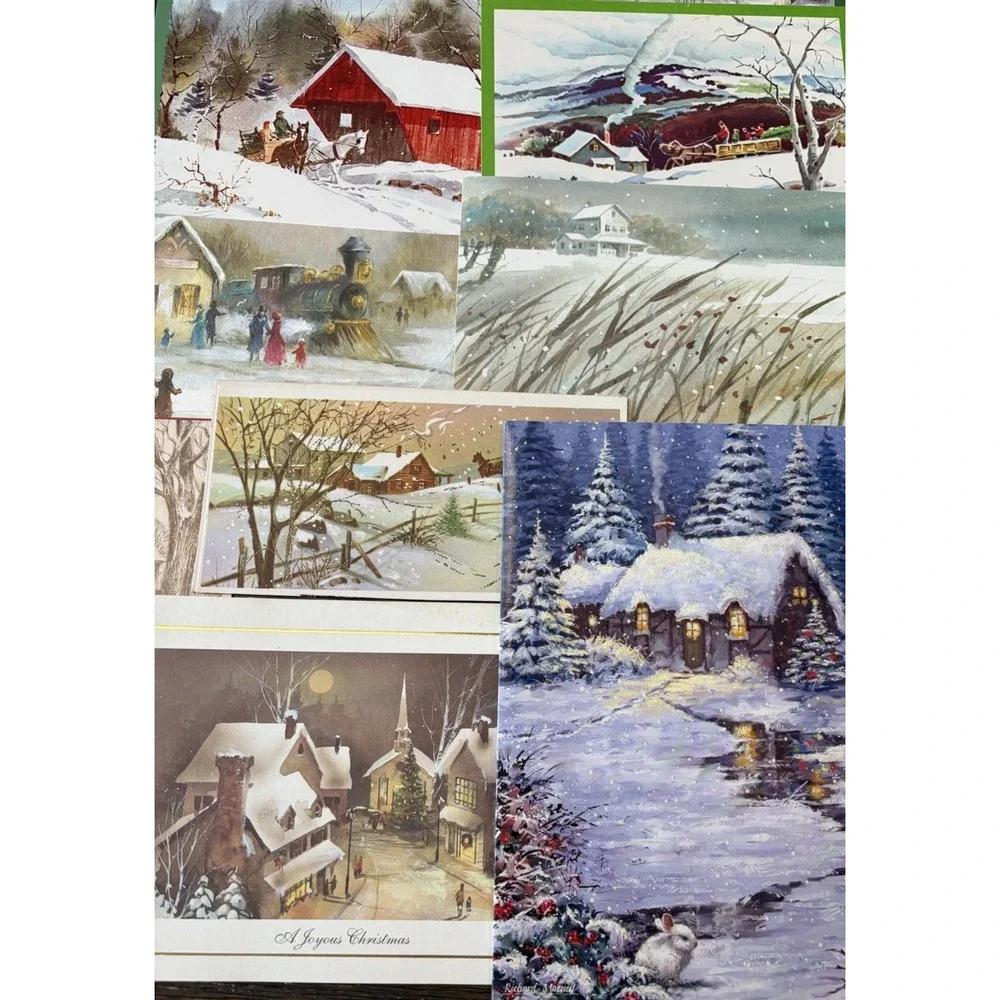 Vintage Christmas Cards Fronts ONLY Houses Barns More Scrapbooking Crafts 50+